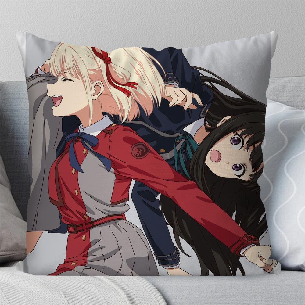 Lycoris Recoil Animation Pillow Case Square Pillow Bedroom Sofa Leisure Comfort Cushion Car Living Room Home Decoration 40X40