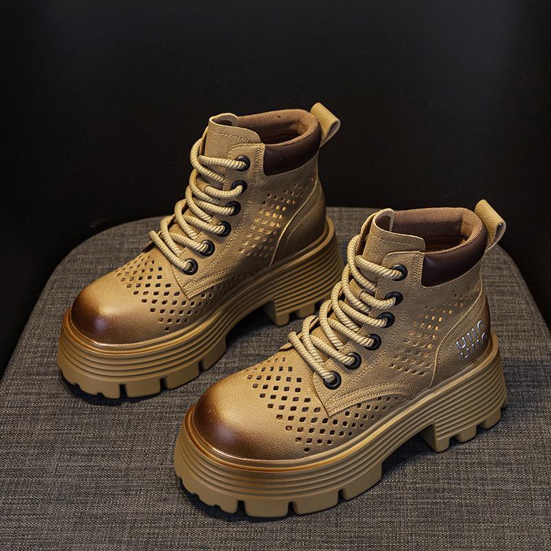 Martin boots summer punching plus through net retro European and American leather short boots British style boots 34