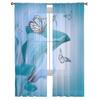 Motyl Kwiat Niebieski Roślina Przezroczysta Zasłona do Salonu Hall Wall Dress Up Home Window Supplies Pop Print Tiulowe Zasłony