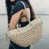 2026 Verano Nuevo Bolso Tote de Paja Tejido a Mano y Cuero de Vaca Genuino para Mujer Bolso Cubo de Hombro de Playa de Textura Natural Nicho de Gran Capacidad para Uso Diario Casual