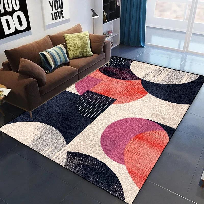 Nordic Abstract Geometric Area Rug Orange Black Large Carpet for Living Room Soft Non-Slip Washable Floor Mat Home Decor