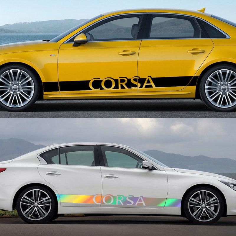 2PCS Car Styling Door Side Skirt Stripes Stickers For Opel Astra Corsa Ignia Mokka OPC Vectra Auto Body Decals Accessories