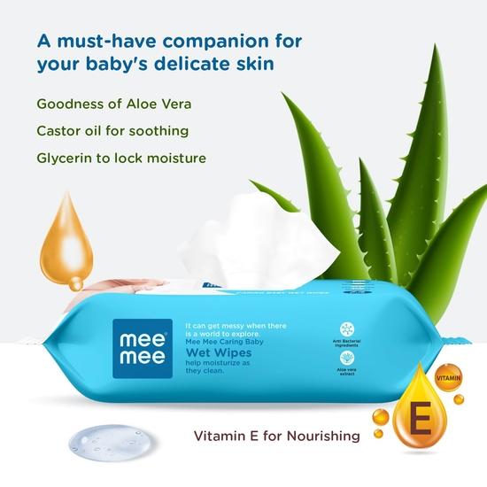 Mee Mee Soft Gentle Baby Wet Wipes (72 Wipes) Pack of 6 | Infused with Aloe Vera and Vitamin E | Paraben & Sulfate Free