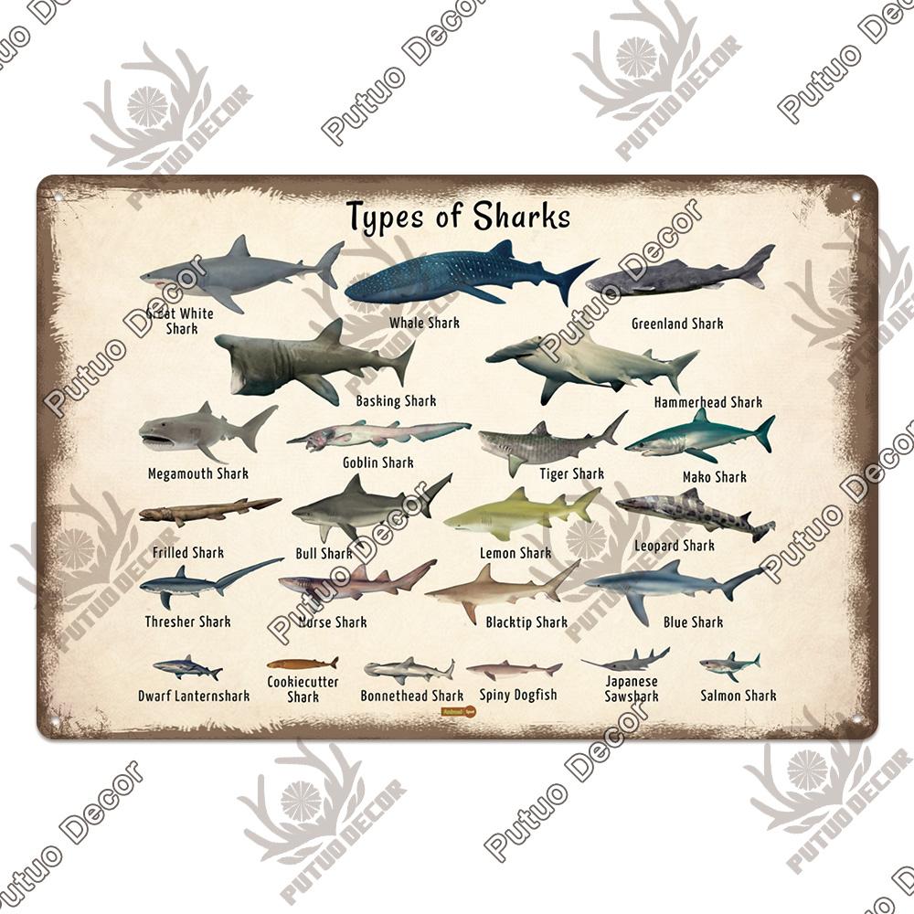 Putuo Decor Shark Sign Metal Signs Vintage Tin Sign Funny Warning Movie Poster for Bar Pub Kitchen Club Man Cave Wall Decoration