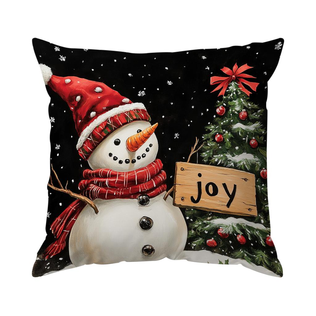 Christmas Snowman Illustration Pillowcase Bedroom Sofa Cushion Cover 100% Polyester Living Room Cushion Pillowcase Home Decor