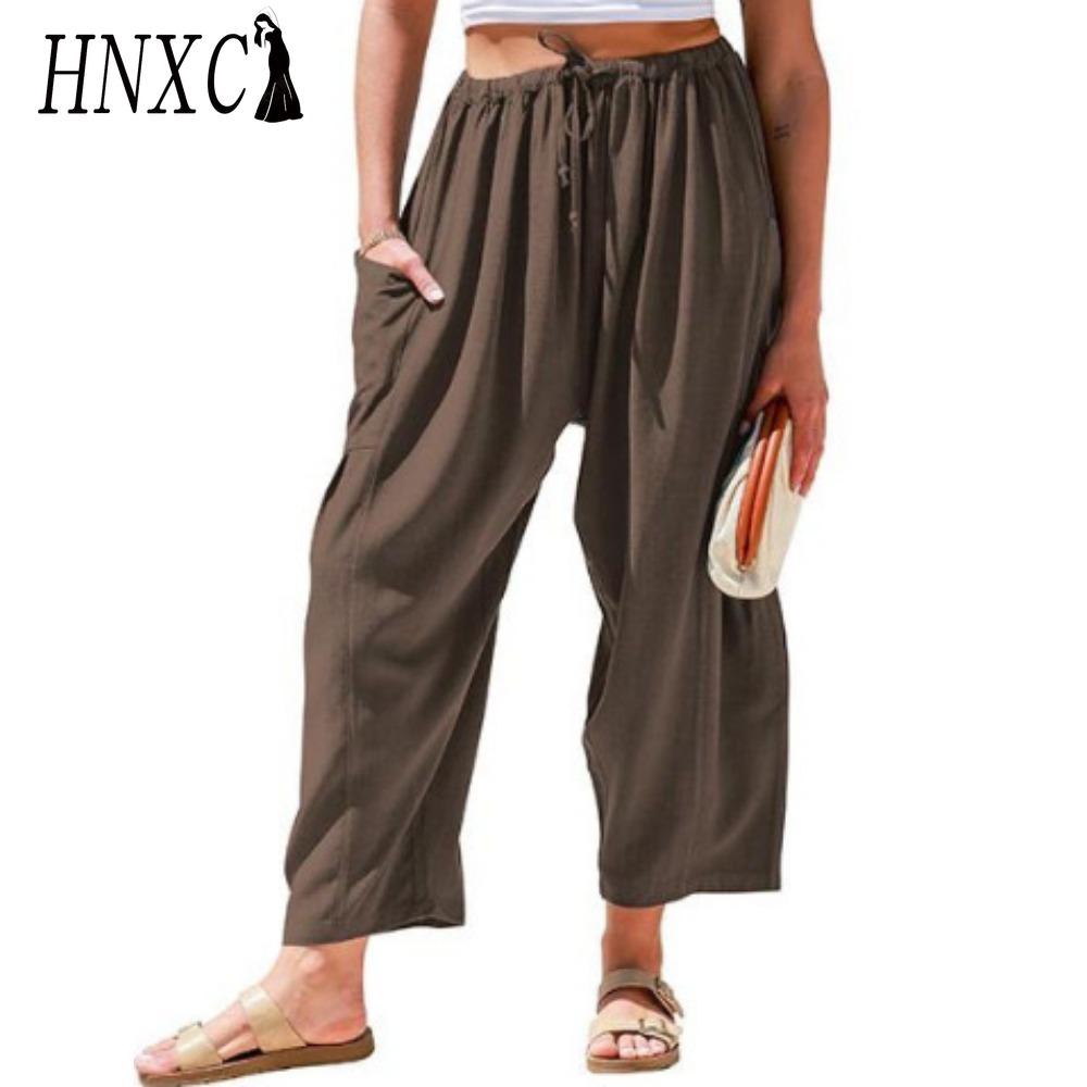 

HNXC Женские модные повседневные однотонные брюки и капри с принтом и высокой талией XXXL кокосовый