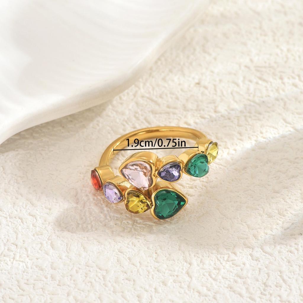 New Style Hot Selling Women's Ring Geometric Love Inlaid with Colored Zircon Design Open Index Finger Ring