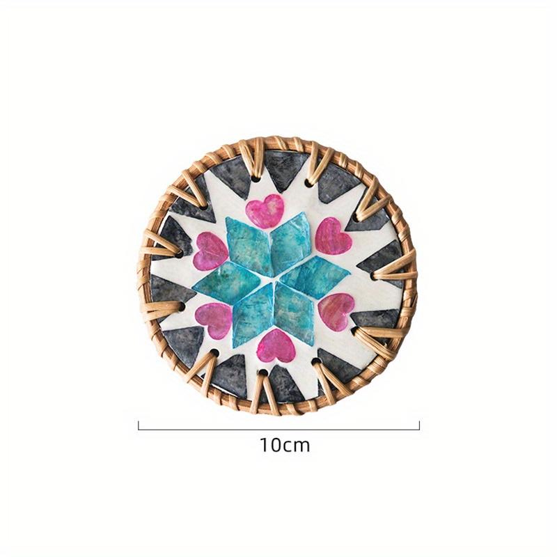 

Круглая подставка под стакан из ротанга с цветными ракушками, защитная подставка для обеденного стола, термостойкая подставка под кружку, подстаканник для кофе, чая, горячих напитков, подставка для кухни