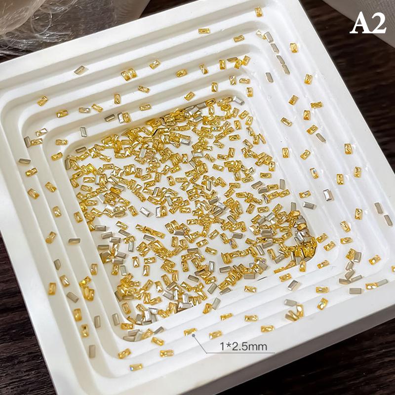 50Pcs Golden Yellow Shiny Zircon  Nail Charms Mini Rhombic Nails Gemstones Flatback Nail Art Craft Diamonds Decor
