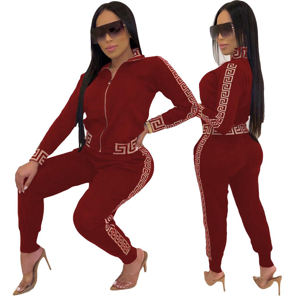 European & American Fashion Casual Printed Splicing Two-Piece Suit