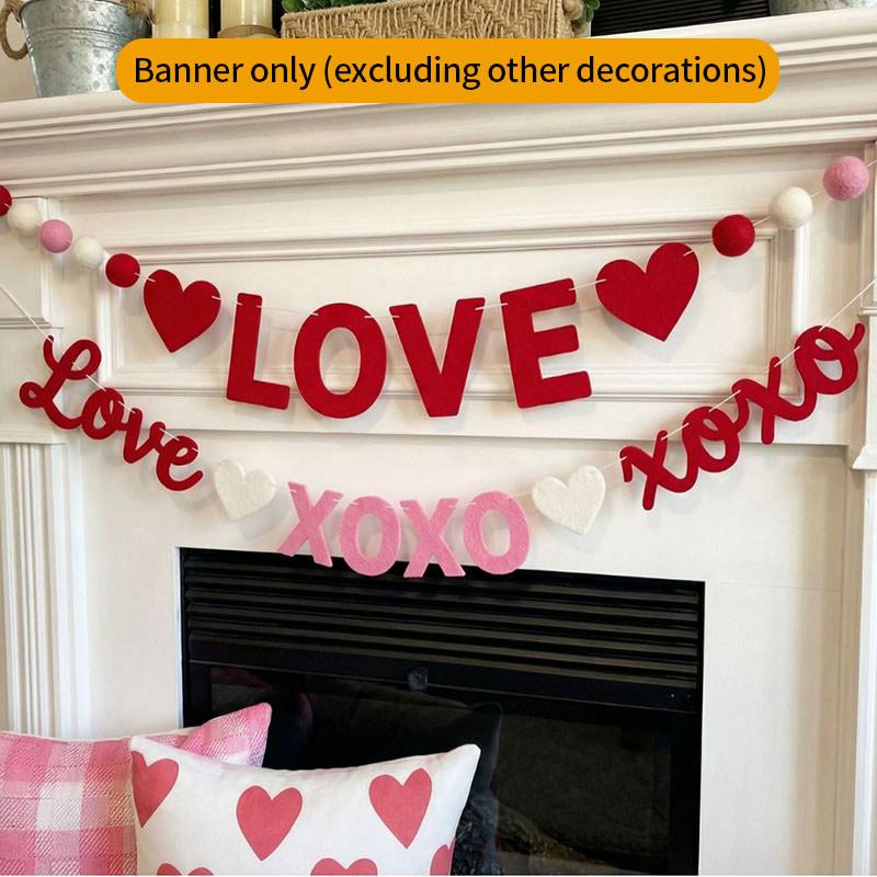 Neue Rot-Rosa Herz Filzblumen-Girlande Banner Für Valentinstag Hochzeit Verlobung Party Dekoration Und Heimdekoration
