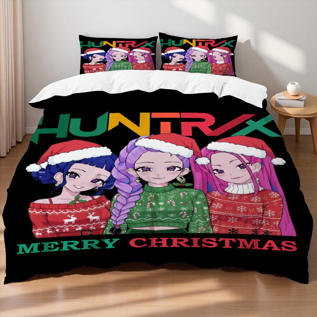 Christmas K-Pop  Demon Hunters Themed Colorful Print Polyester Student Dormitory Bed Sheet Duvet Cover Kid Gift Home Textile