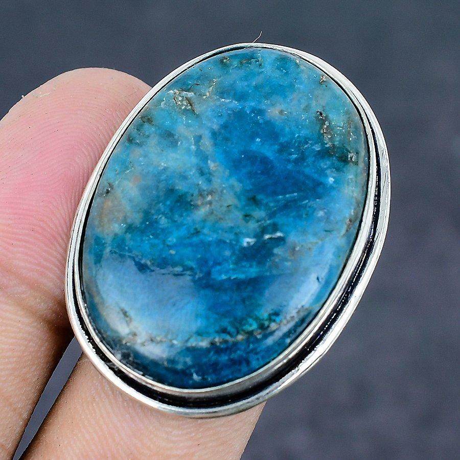 Natural Neon Blue Apatite Gemstone 925 Sterling Silver Jewelry Ring Size 9 ETC-13397