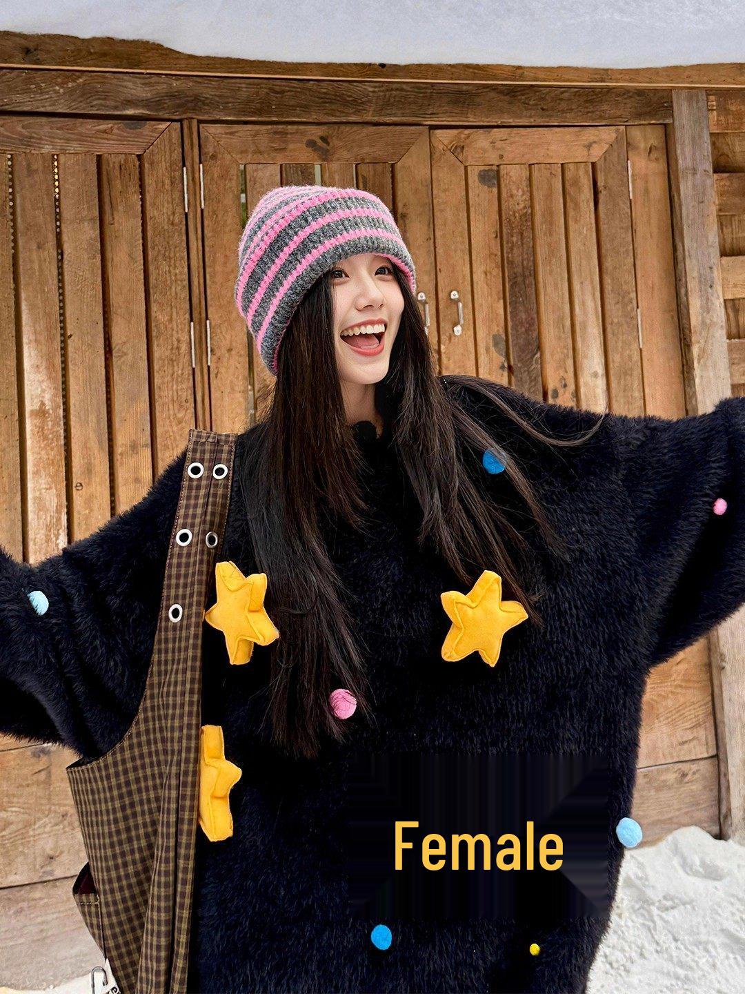 

Women s Black Faux Mink Fur Fluffy Sweater - Winter High-End Loose Korean Style Knit Top Small чёрный