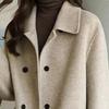 Damen-Mantel, einfarbig, mittellanger Reverskragen mit Knöpfen, locker sitzend, warm, Polyester, Winter, warm, Damen-Zweireiher-Mantel für Damen