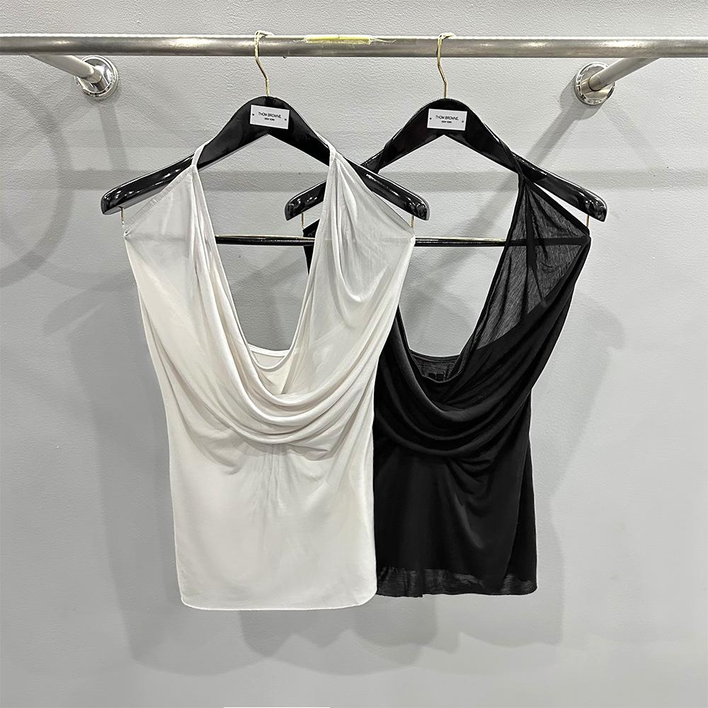 

SUBHUMAN Women s Draped Halter Sleeveless Silk Knit Tank Top - 2024 Spring/Summer Collection Medium