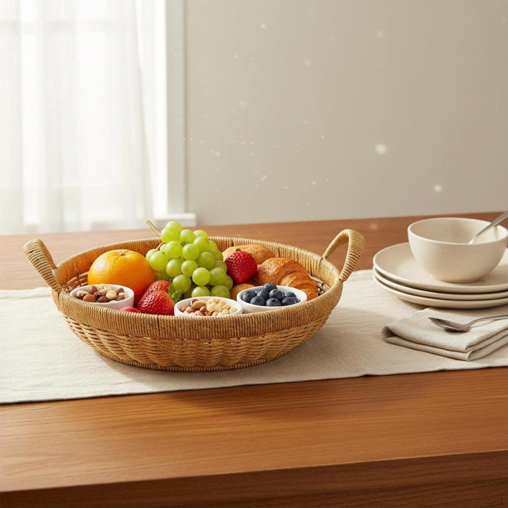 Handmade Double-Handle Fruit Basket Easy to Carry Household Storage