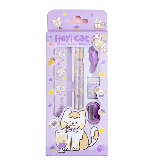 

6Pcs Student Stationery Gift Set with Cute Packaging Cartoon Pencil Kit for Kids Elementary School Supplies Classroom Prize Birthday Favor фиолетовый