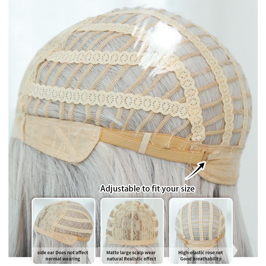 Women's Simulation Wig 63cm Hair Long Straight Wig Full Headgear Rose Hair Net Headdress Beauty Decoration Wig