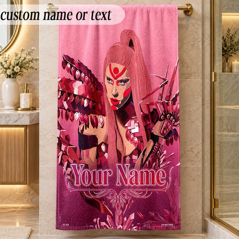 Beach TowelLady Gaga Custom Name Text Personalized Soft Towel for Beach Pool Indoor Home Decor Gift