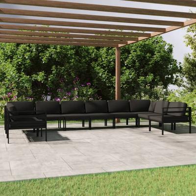 Vidaxl 10-Cz. Garden Furniture Set, Cushions, Aluminium, Anthracite