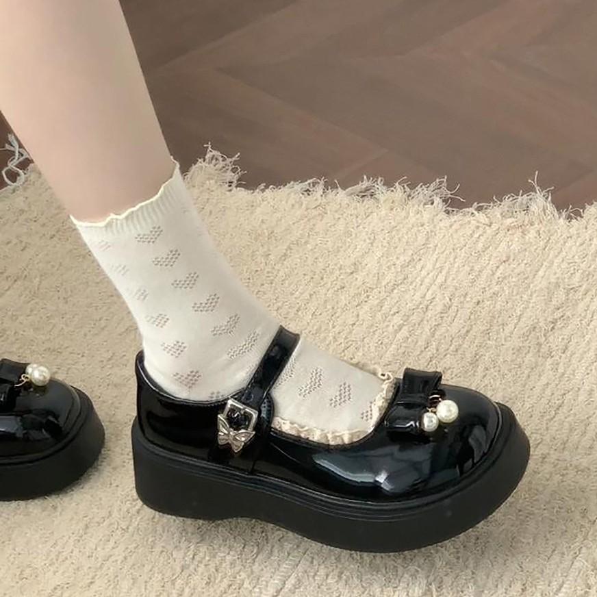 Black French Round Head Shallow Mouth Platform Single Shoes Women's Summer 2025 New Small Leather Shoes Versatile with Skirts Mary Jane Shoes
