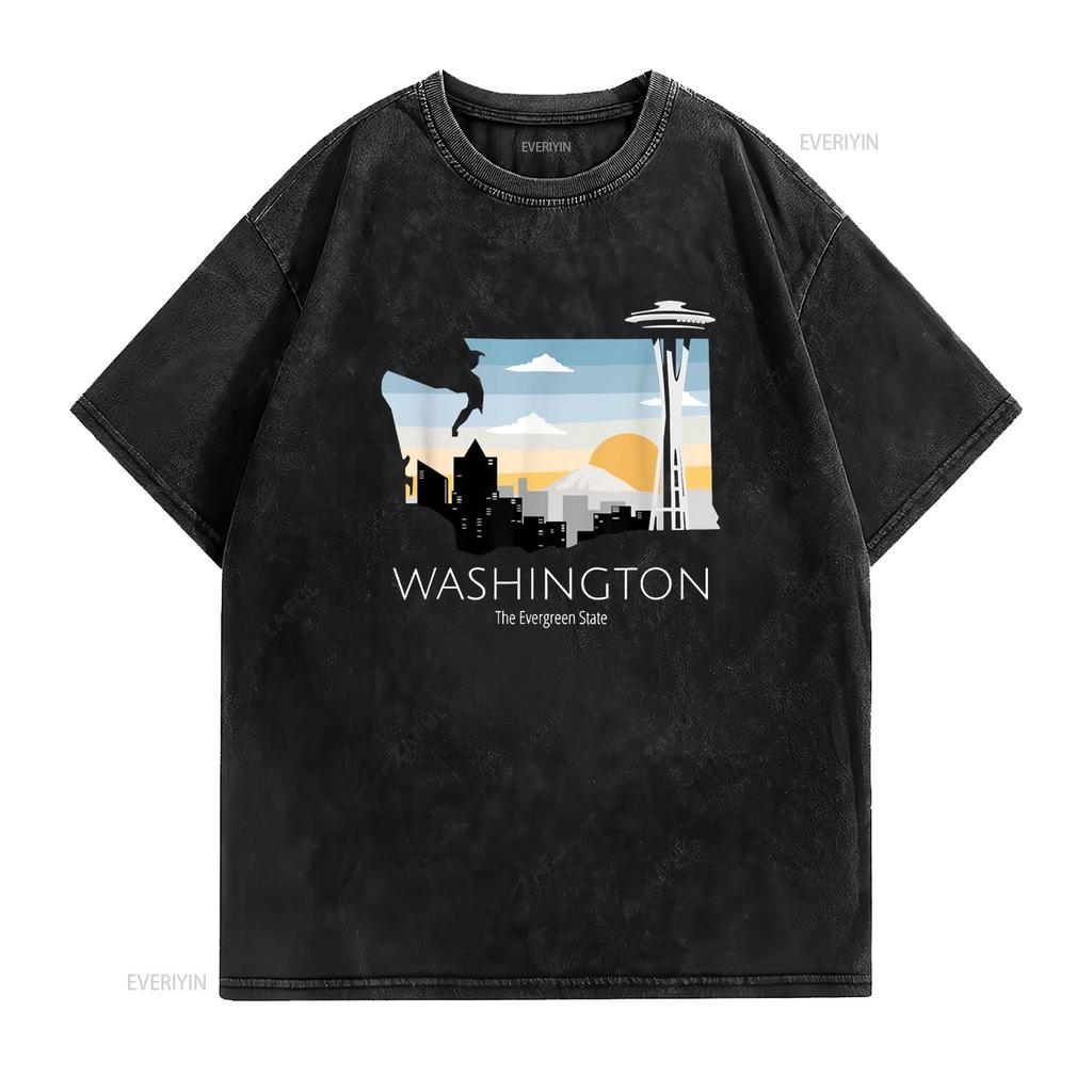 Washington Proud State Motto The Evergreen T Shirt vintage Washed Stylish Soft streetwear Slightly Versatile graphic fashion