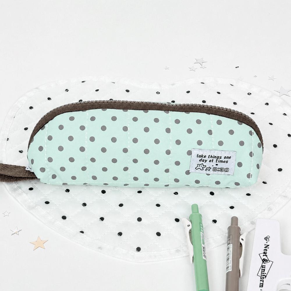 Polka Dot Print Pencil Case Large Capacity Pencil Pouch Durable Pen Bag Students Mint Green Polka Dot