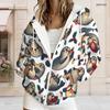 Women Plus Size Zip Up Hoodie Long Sleeve Drawstring Hood Pockets Christmas Hedgehog Print White