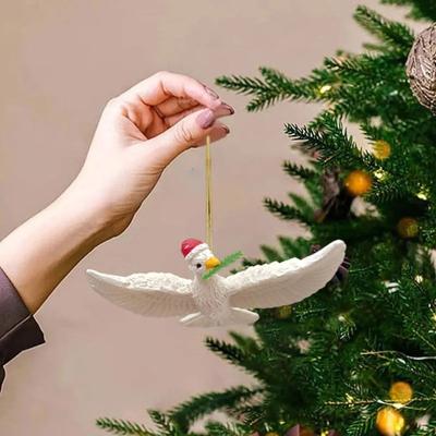 Peaceful White Flying Pigeon Ornament Resin Lifelike Hanging Bird Decoration for Christmas Tree Holiday Home Decor