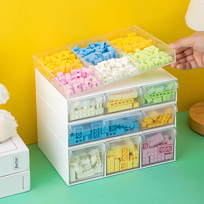 Stolní zásuvka Úložný box Stohovatelný organizér stavebních bloků Transparentní zásobníky na hračky Lego Sundries Koše na domácí kosmetiku