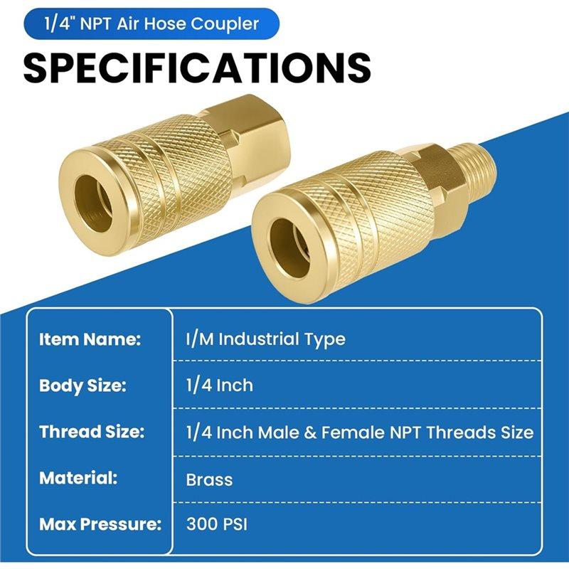 2025 Trend Messing Schnellkupplung und Stecker Universal 1/4" NPT für Luftanschlüsse Kit Hoher Durchfluss Industriell für Luftkompressoren