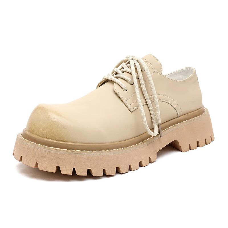 Fashion Brand Men's Lace Up Oxford Shoes Thick Sole Business Wedding Shoes Round Toe Green Sole Platform British Outdoor Casual Shoes