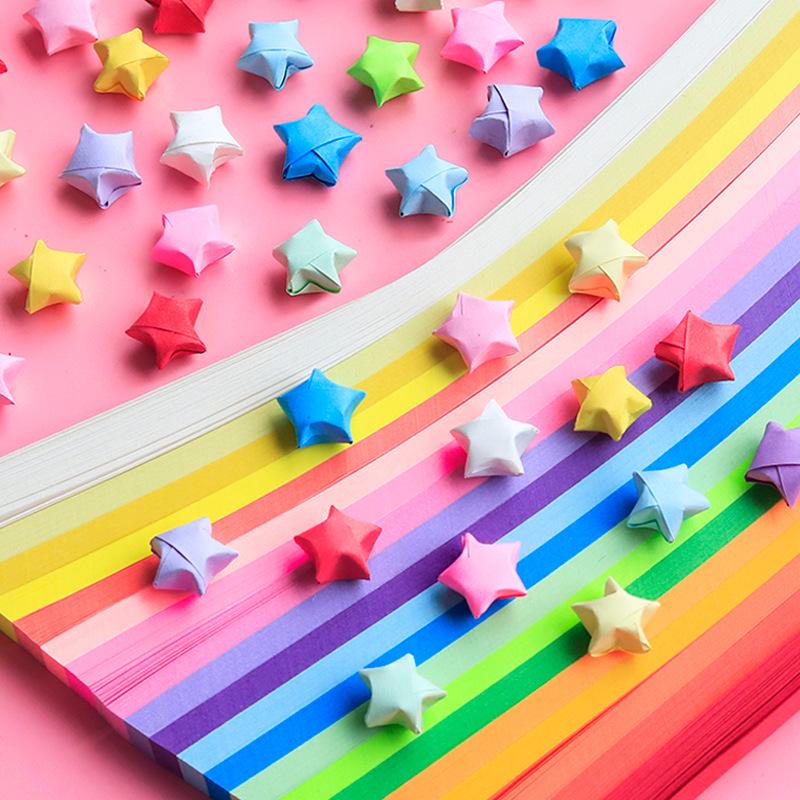 Sada papíru na origami hvězdu v přechodových barvách s lahvičkou přání