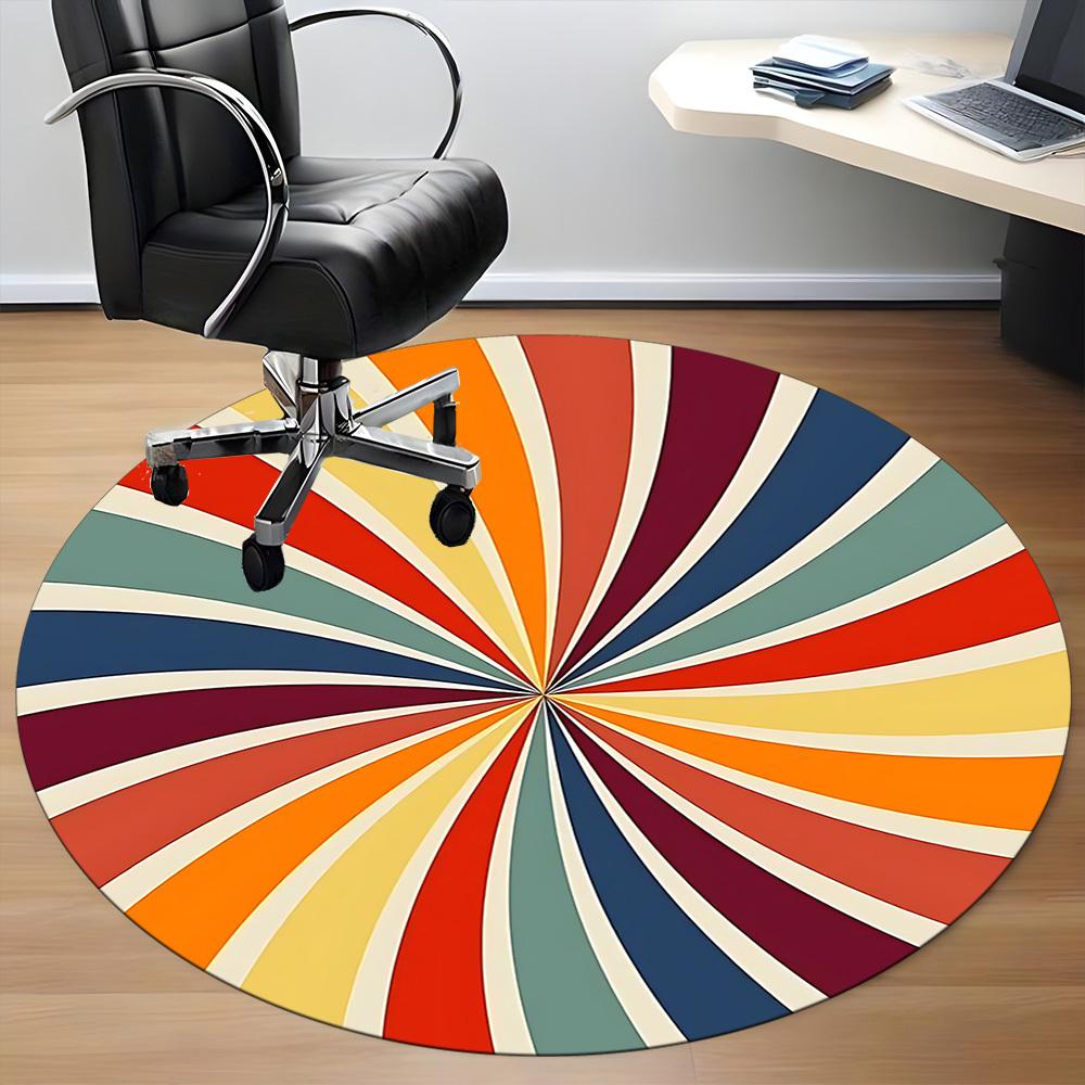 1PC Sunburst Pattern Color Wheel Office Round Area Rug, Mat Suitable For Office, Under Office Chairs Bedroom Living Room Home Decor, Room Deco