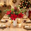 Green Pine Leaves Christmas Pine Branches Red Berry Artificial Plant  Home Decoration