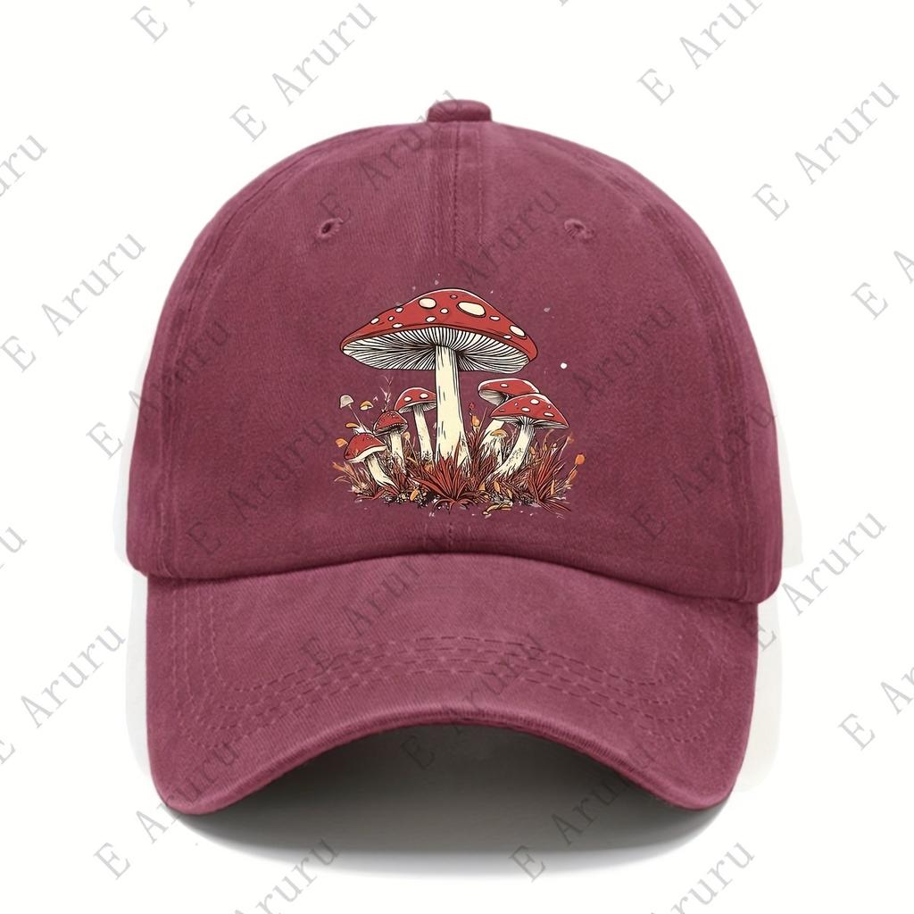 Amanita Mushroom Illustration Baseball Cap Distressed Denim Sun Hat for Hiking Cycling Casual Adjustable