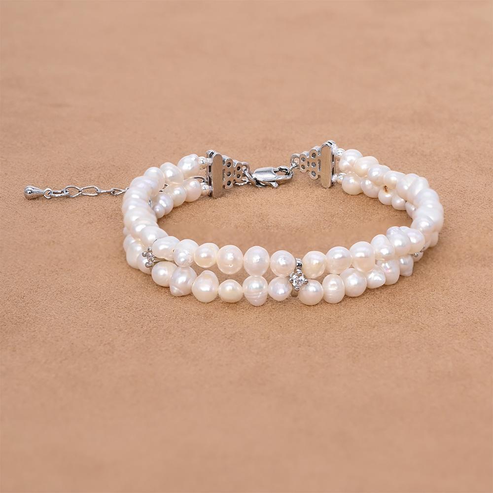 Exclusive Design Natural Freshwater Double Layer Pearl Bracelet for Women Elegant Gift Jewelry 16cm&4-5mm