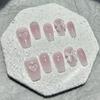 10Pcs Handmade Short Square Press On Nails, Pink Blush Gradient with 3D Heart & Bow Fake Nails for Sweet Girls