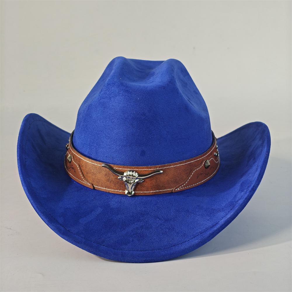 Bull Head Accessories Cowboy Hat For Women Men 7.5Cm Wide Brim Western Suede Hat For Cowboys And Cowgirls Sombrero Vaquero