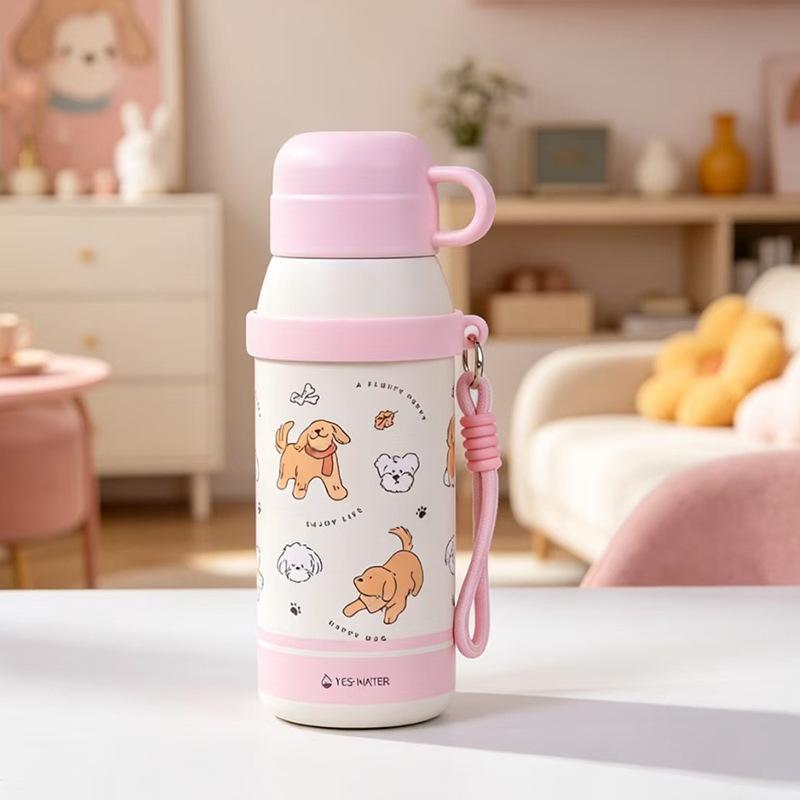 Water Bottle Milk Velvet Cute Dog Bullet Cover Thermos Cup High Value Cute Lanyard Macaron Color Scheme Water Cup Female Spot