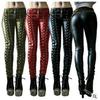 2024 Women's Strappy PU Leather Mid-Waist Casual Pencil Pants, Solid Color Trendy Long Design