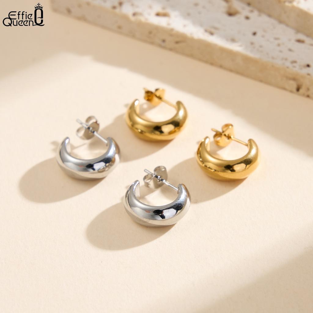 Effie Queen Edelstahl 18 Karat Gold Halbkreis-Creolen Einfacher Schmuck für Frauen Geburtstage Party Geschenk Accessoire STKE12