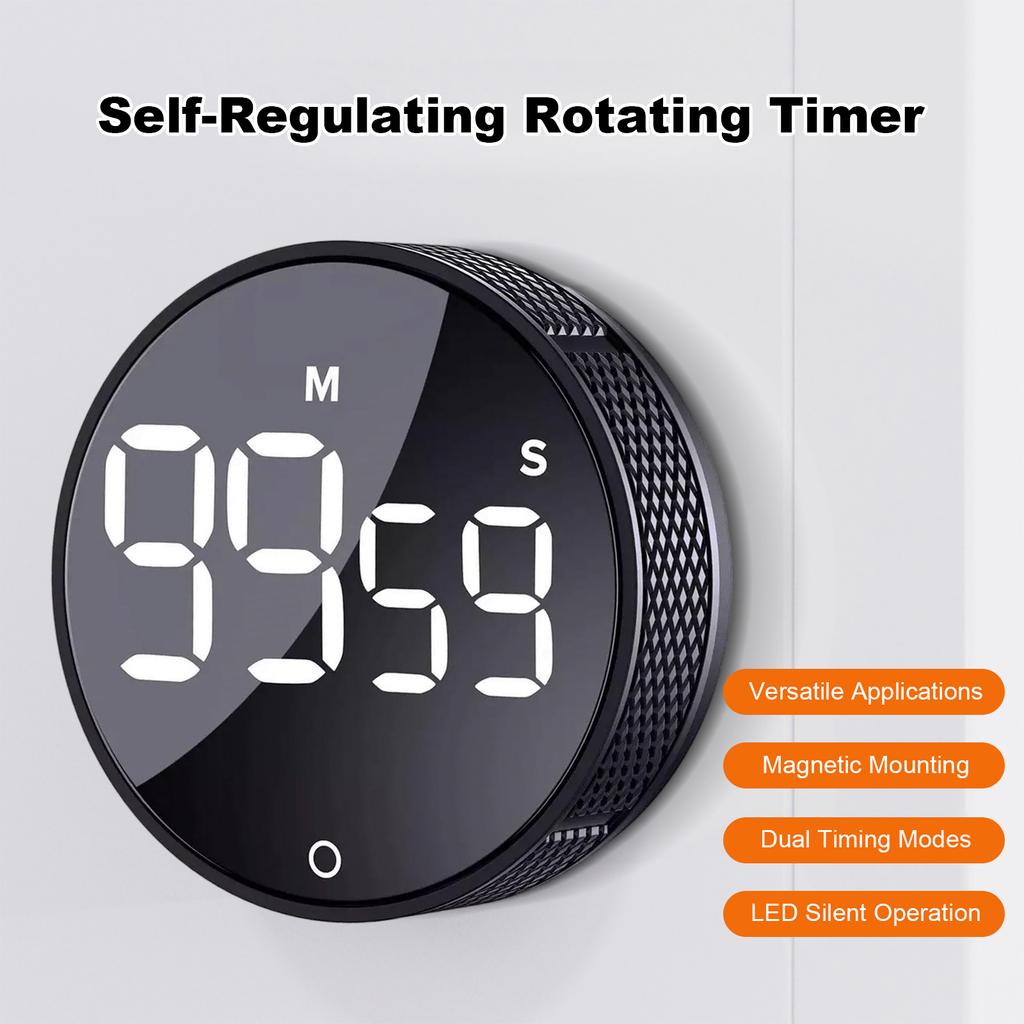 Countdown Rotary Timer with LED Display Digital Countdown Countup Timer Magnetic Digital Timer for Baking Grilling Studying