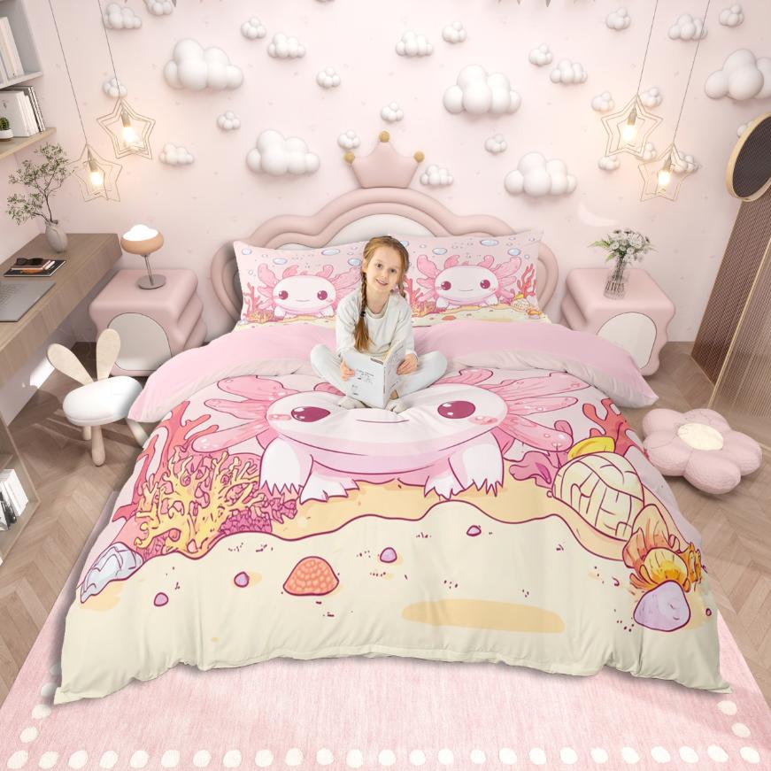

Одеяло Homewish Милый Саламандра Аксолотль Магическое Животное Океана Комплект Постельного Белья Желтые Звезды Принт Комплект Постельного Белья Для Детей Comforter (quilt)-EU Single(135*200cm)3pcs