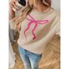Spring and Autumn Cute Casual Bow Printed Round Neck Women's Sweaters
