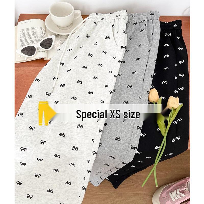 Women's High Waist Bow Draped Print Casual Pants - Petite Floor-Length, Wide Leg, Straight Cut for Spring & Autumn