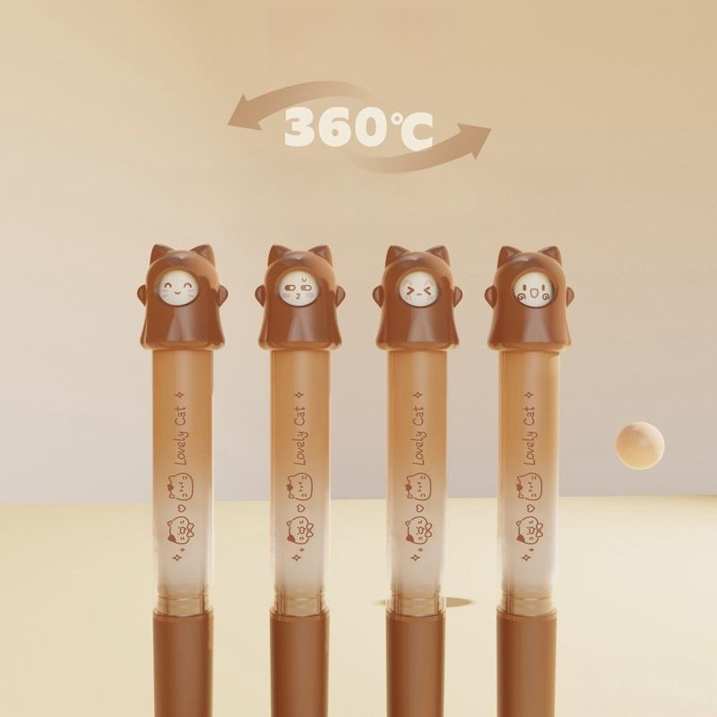 1 db Iskolai Írószer Kreatív Macska Forgó Zselés Toll 0,5 mm Fekete Írótoll Forgatással minták cserélhetők Irodaszerek Kis Ajándék