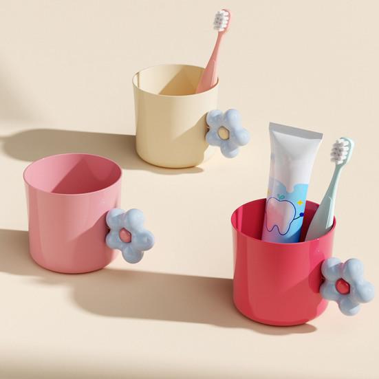 Flower Toothbrush Holder for Kids, Cute Rinse Cup with Handle, Toddler Bathroom Toothbrush Cup for Bedroom