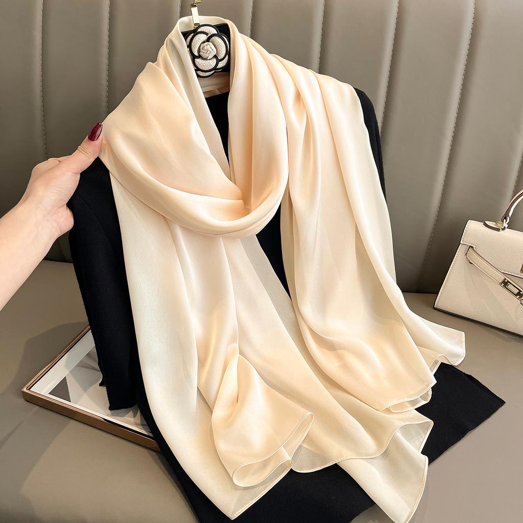 Luxury Brand Summer Solid Pure Silk Scarf Women Long Large Size Soft Wrap and Shawls Bandana Beach Hijab Head Female Foulard